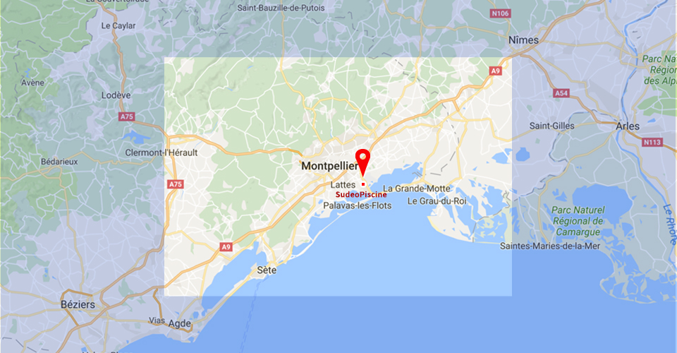 Carte de localisation zone d'intervention Sudeo Piscine Montpellier, la Grande Motte, Le Grau du Roi